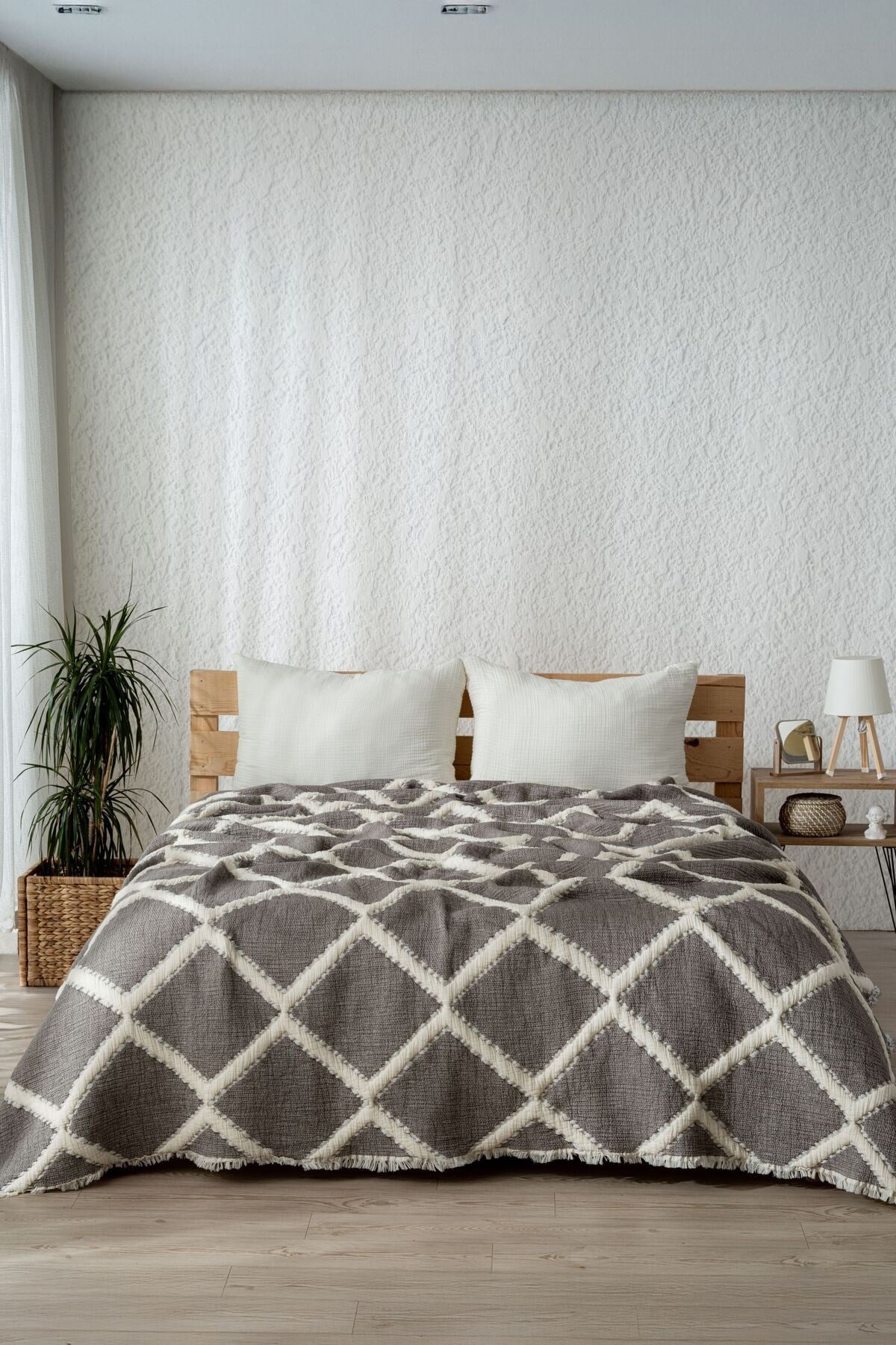 Mylasa Home Müslin 7 Katlı Baklava Desenli (Jakarlı) Yorgan Çift Kişilik 240x260cm Antrasit