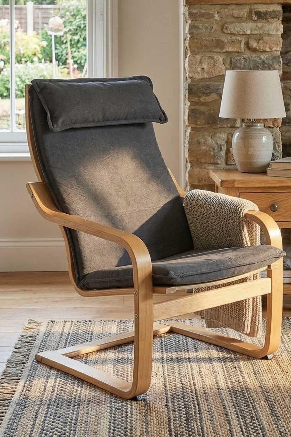 Mobildeco Yaylanır Dinlenme Koltuğu Ahşap Füme