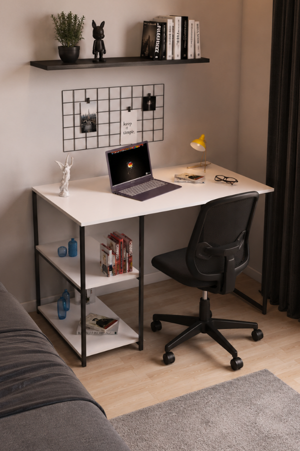 Reyo Falez 2 Raflı Çalışma Masası 60x120 - Bilgisayar Ofis Ders Masası Beyaz