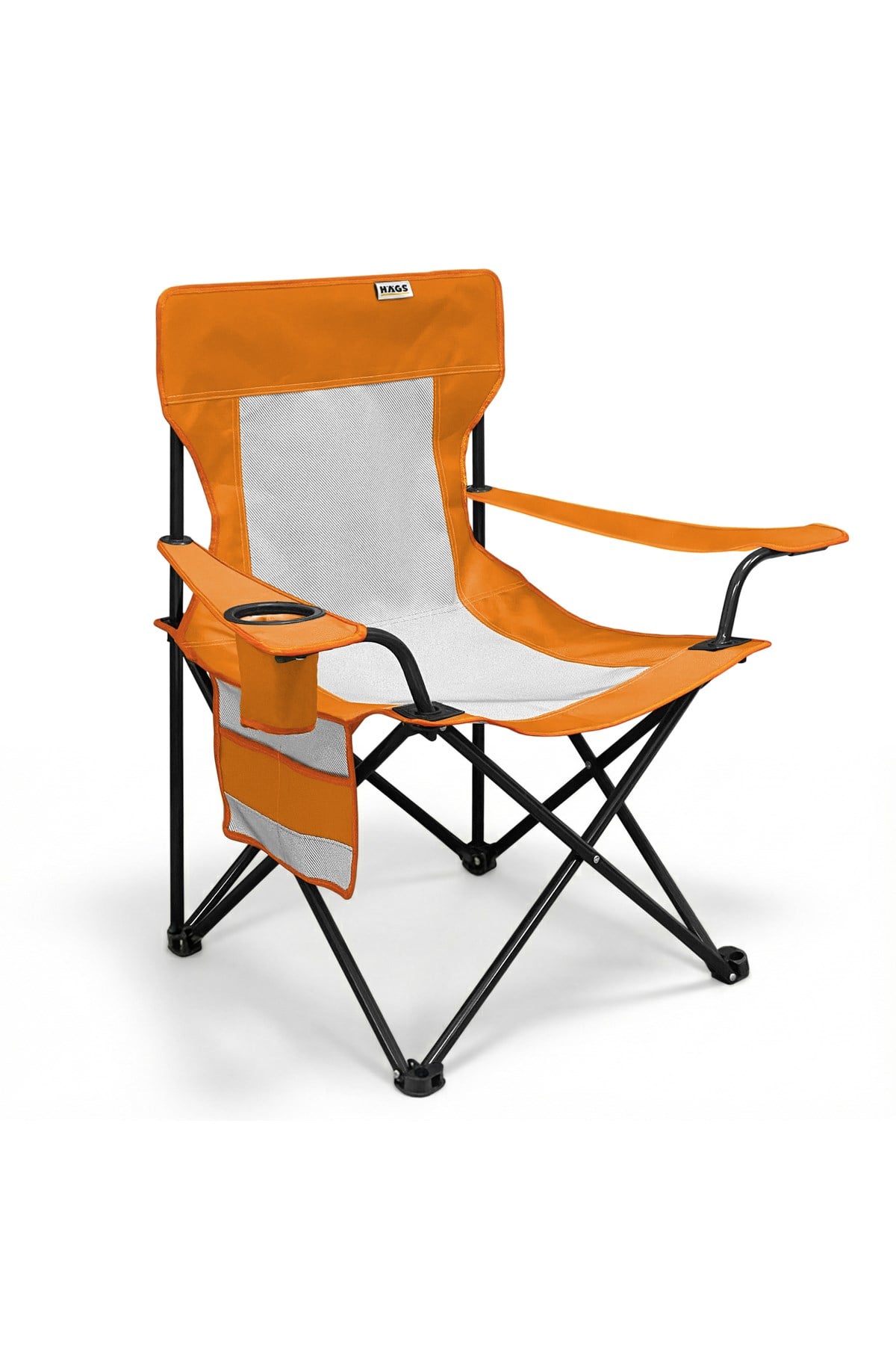Haegs Kamp Sandalyesi, Outdoor, Plaj ve Piknik için Katlanır Kamp Sandalyesi, Bardak Tutuculu, Extra Destekli, 120 Kg Taşıma Kapasiteli, Standart Boy - Turuncu