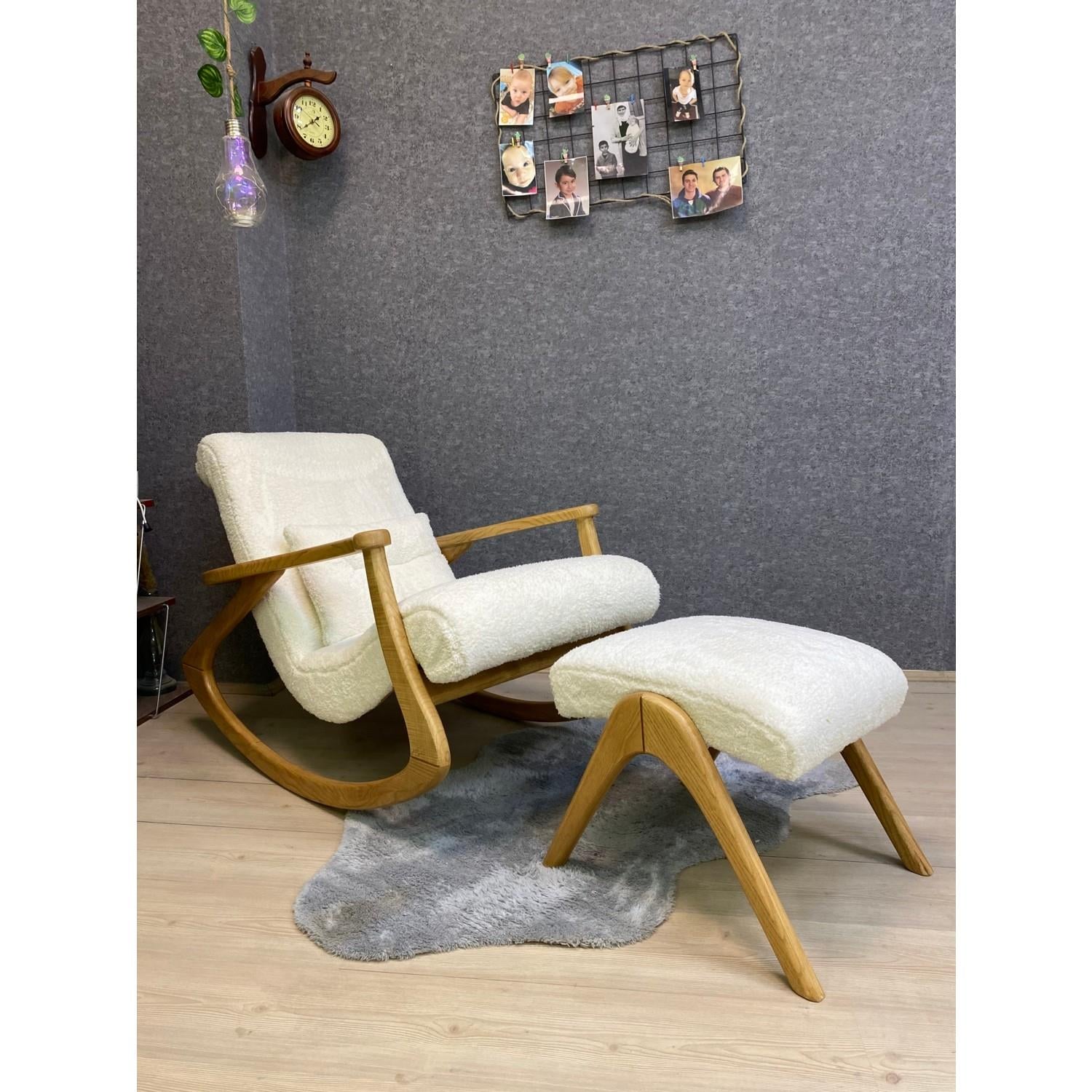 Asedia Ekol Naturel Teddy Krem Ahşap Sallanan Sandalye Dinlenme Emzirme Baba Tv Okuma Uzanma Koltuğu Berjer