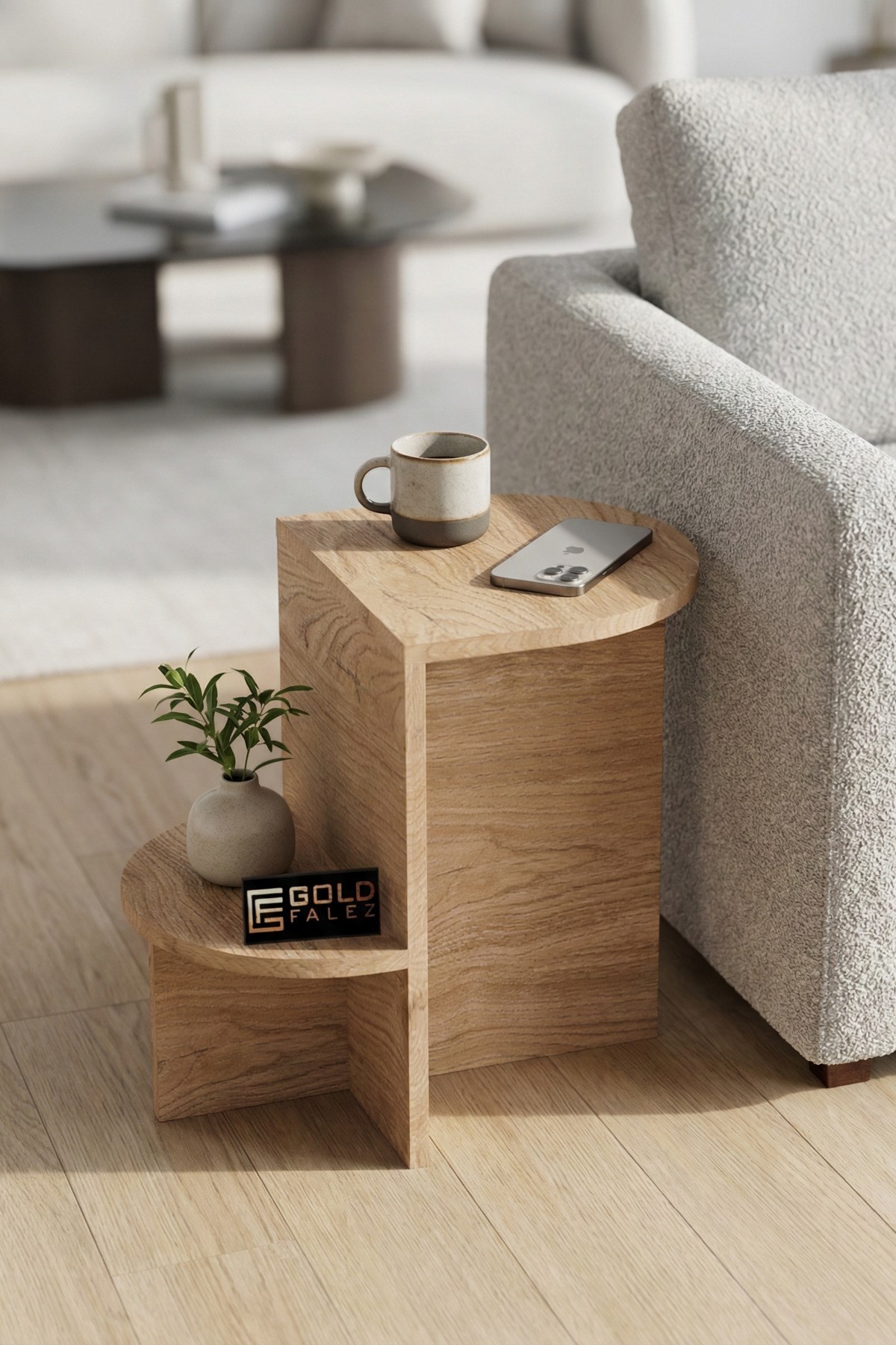 Reyo Falez Yan Sehpa Çok Amaçlı Modern Tasarım Raflı Salon Koltuk Kenarı Sehpası Setro - 6023 Meşe