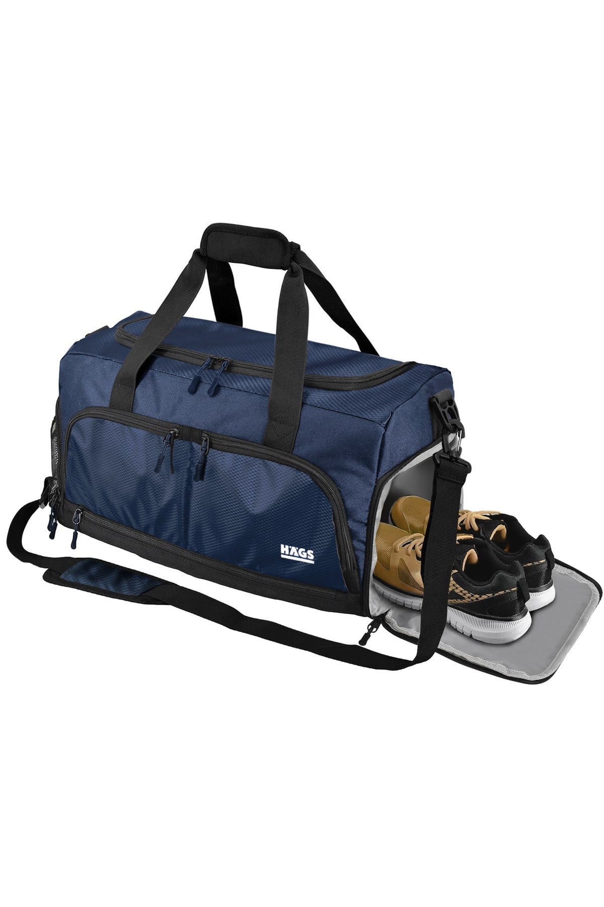 HAEGS Spor Çantası, 10 Cepli, Ayakkabı bölmeli, Su Geçirmez Islak Eşya Keseli, Organizer Tasarımlı Dayanıklı Bay Bayan Seyahat Çantası, Gym, Fitness Çantası, Medium - Lacivert