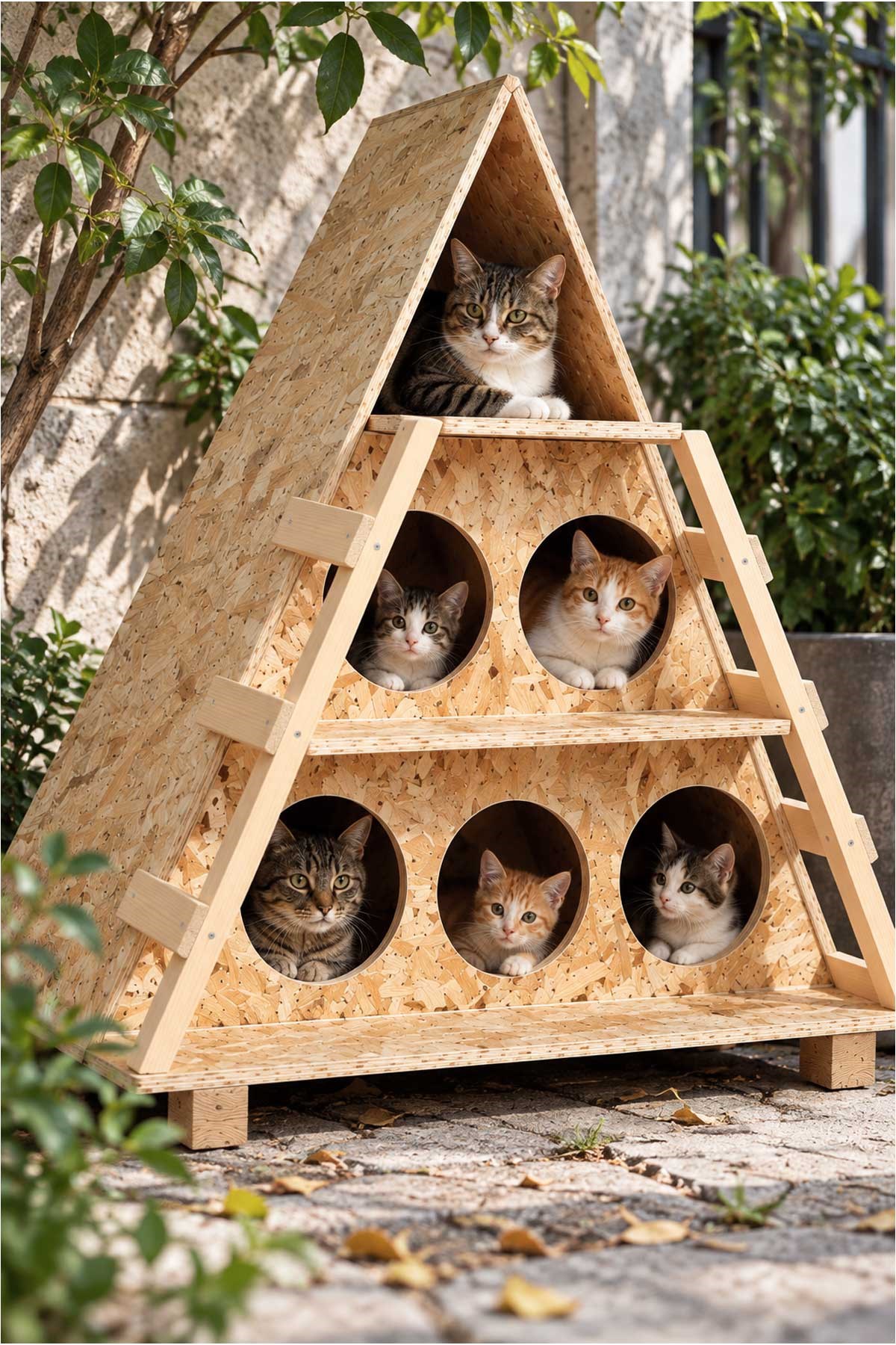 Melada Kedi Evi Dış Ortam Uygun Ahşap Kedi Evi OSB 100x90x55 cm MLD0CAT18