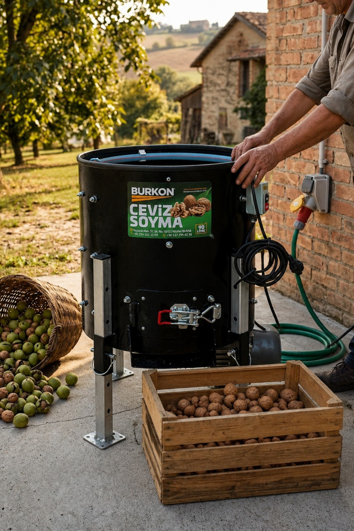 Burkon 90 lt 35 kg Sabit Devirli Ceviz Soyma Makinesi