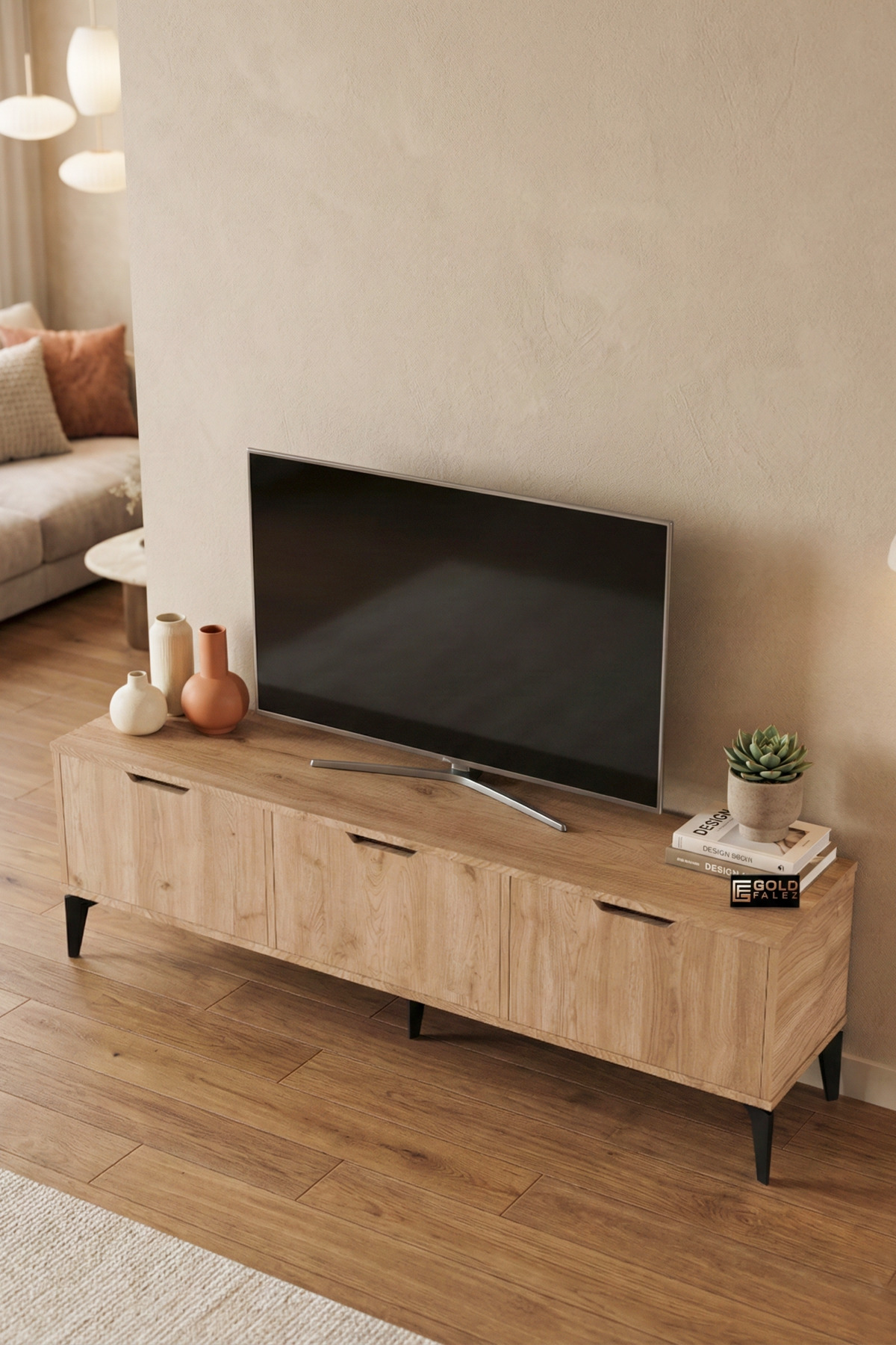 Reyo Falez Royal TV Sehpası 160 cm TV Ünitesi Kapaklı Modern Şık Minimal Salon Konsolu 5093 Meşe