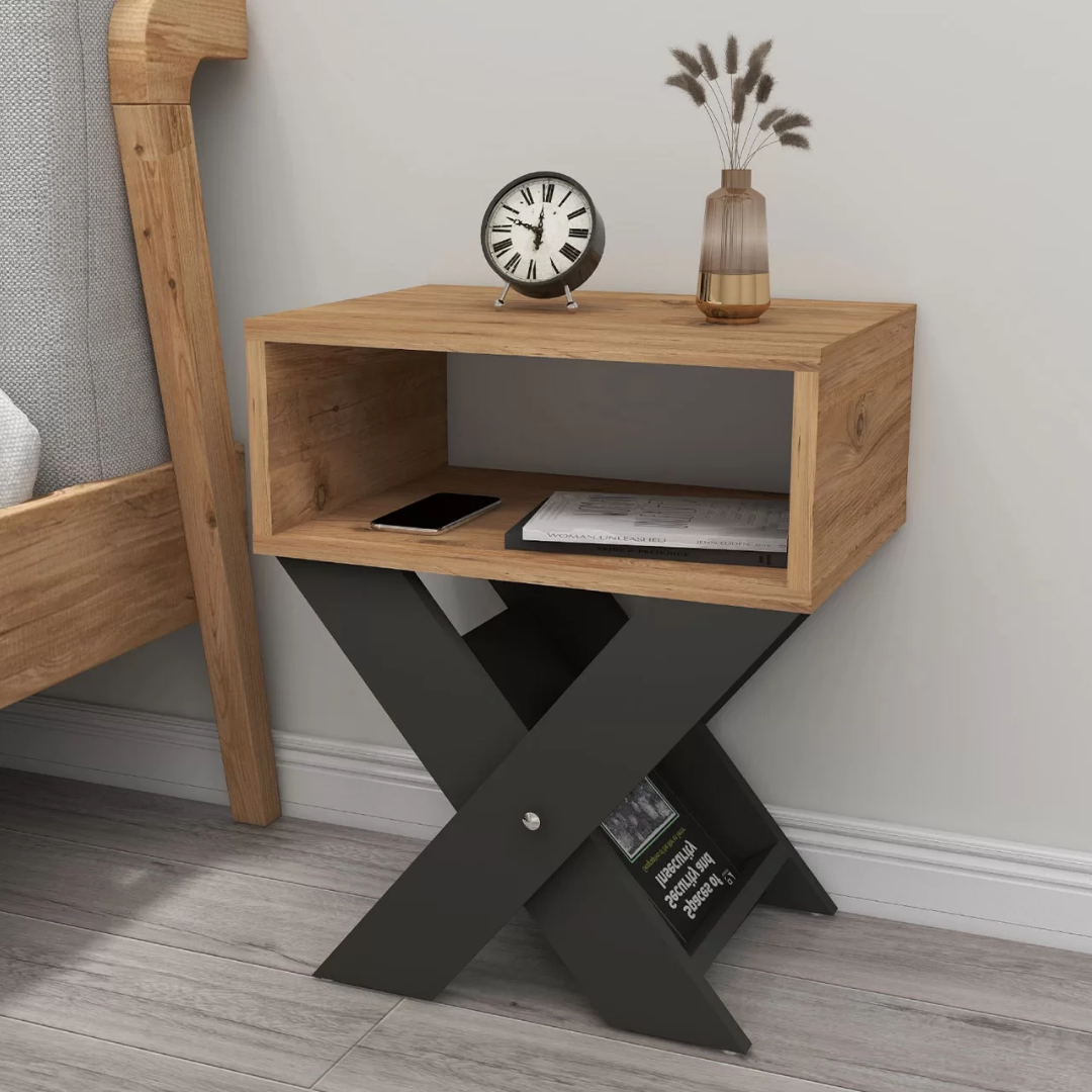 Enda Home X Ayaklı Dergilikli Komodin Kahve Sehpası Atlantik Çam-Antrasit