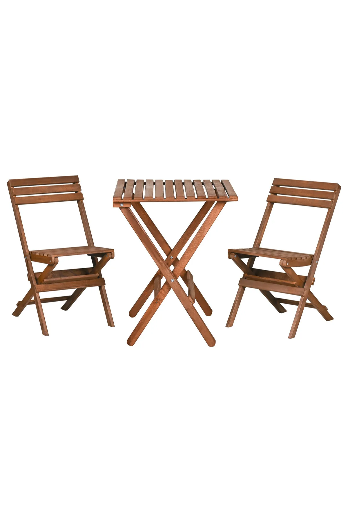 BySay Ahşap Katlanır 3'lü Bistro Seti Mutfak Balkon Bahçe Teras Masa Sandalye Seti Ceviz
