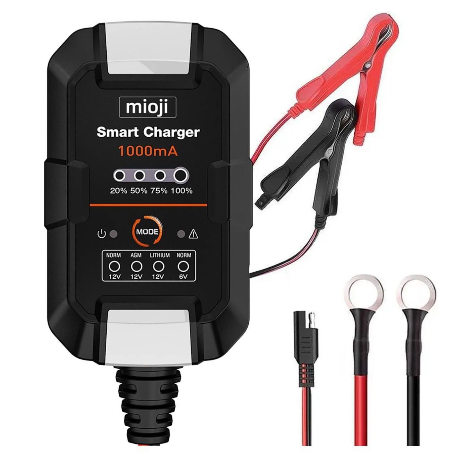 Mioji Mio 1000 1A 6V ve 12V Araba Şarj, Akü Bakım, Damlama Şarj Cihazı ve Motosiklet, ATV, Lityum ve Derin Döngülü Aküler için Kükürt Giderici Akıllı Akü Şarj Cihazı