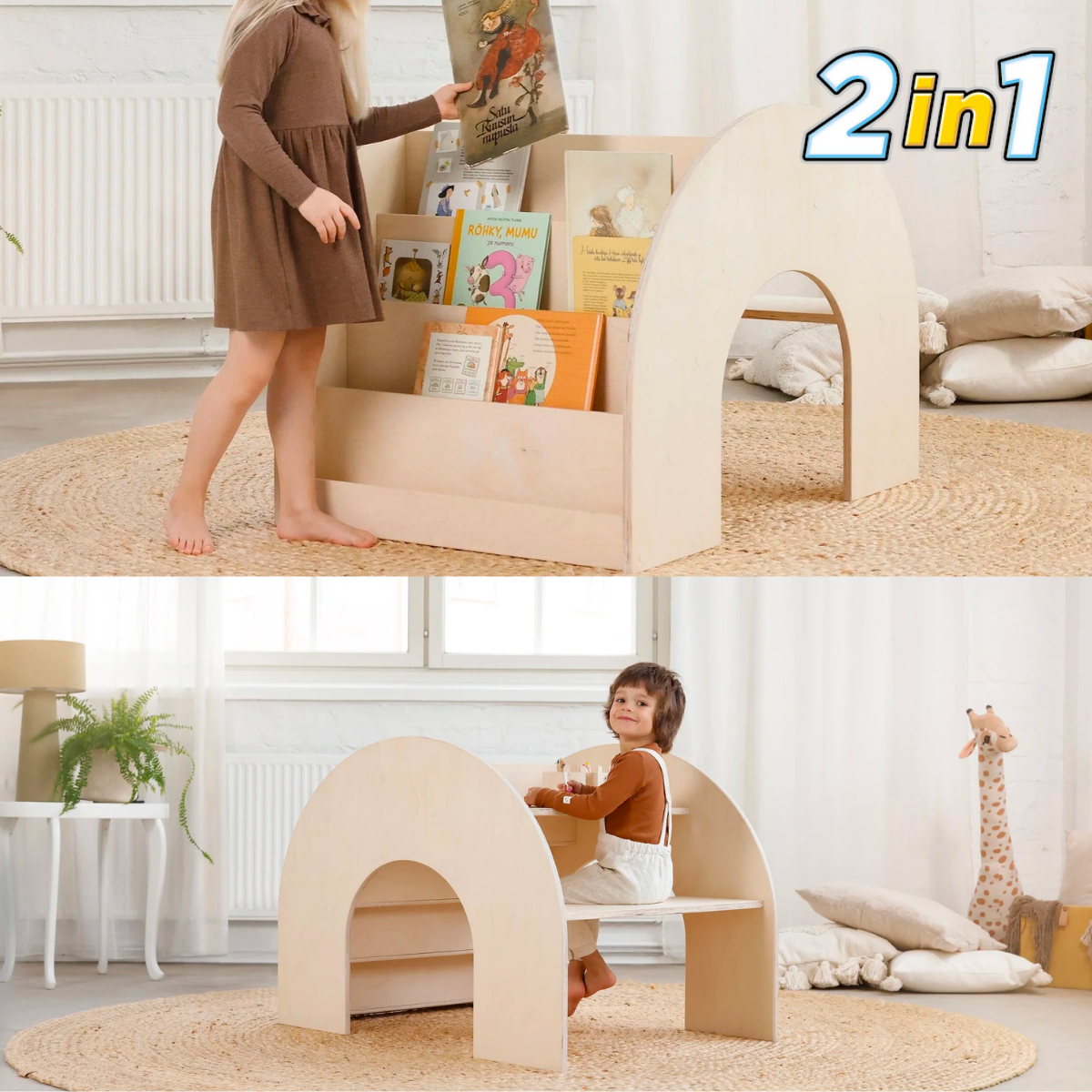 Reyo Micki 2in1 Montessori Kitaplıklı Çalışma Masası 110cm