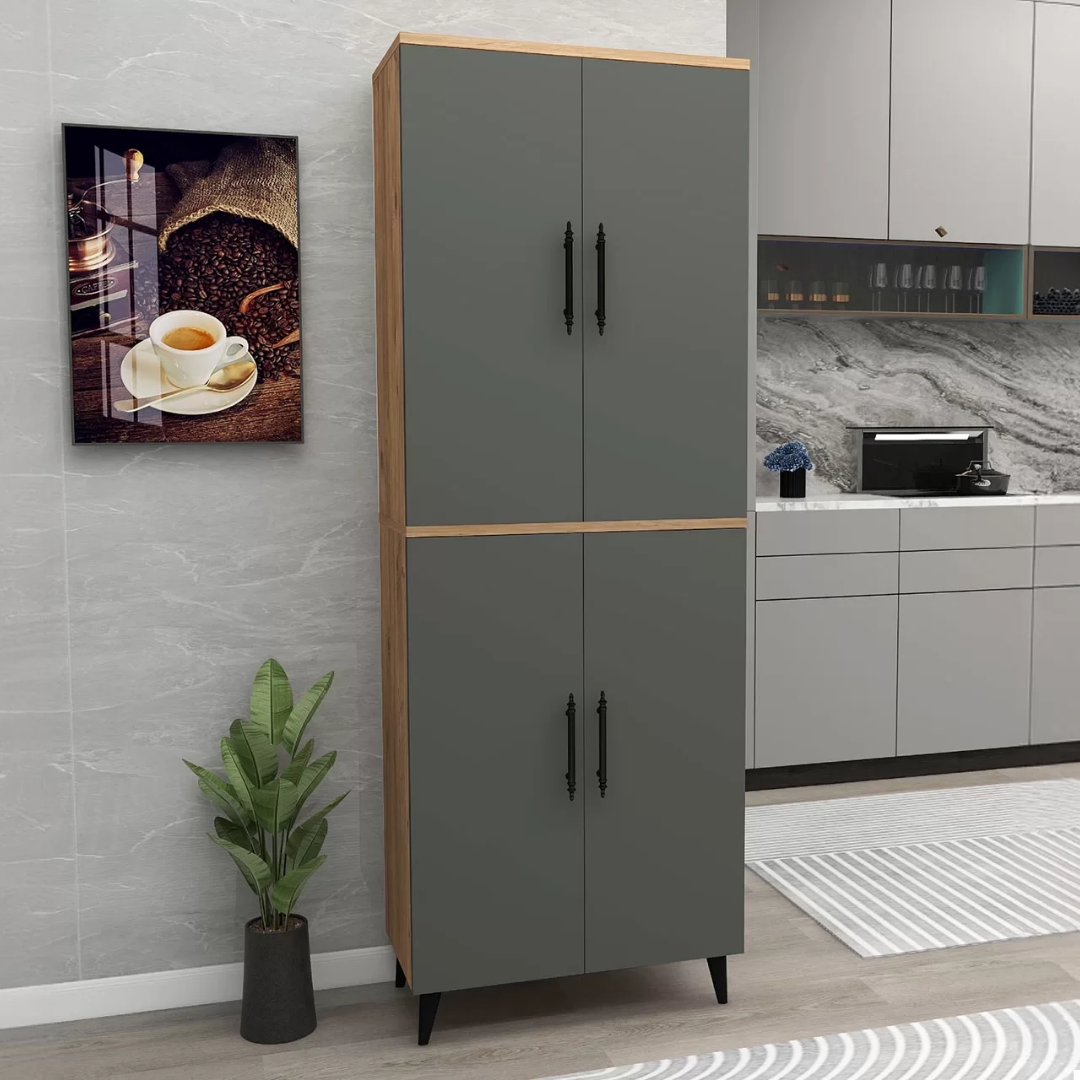 Enda Home 6 Raflı 4 Kapaklı Çok Amaçlı Dolap Atlantik Çam - Antrasit