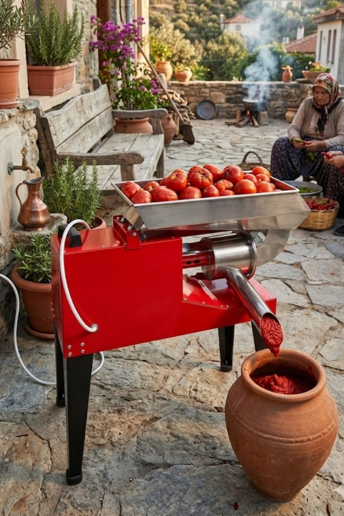 OGT BT-712K 700 Kg/Saat Kapasiteli Kırmızı Ayaklı Profesyonel Domates Biber Salça Çekme Makinesi