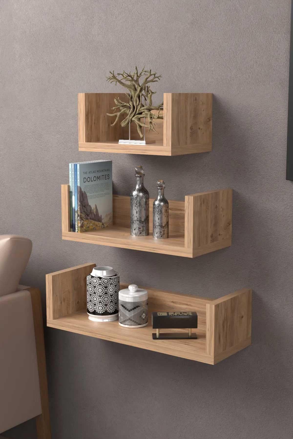 Reyo Modern Dekoratif U Raf Ceviz