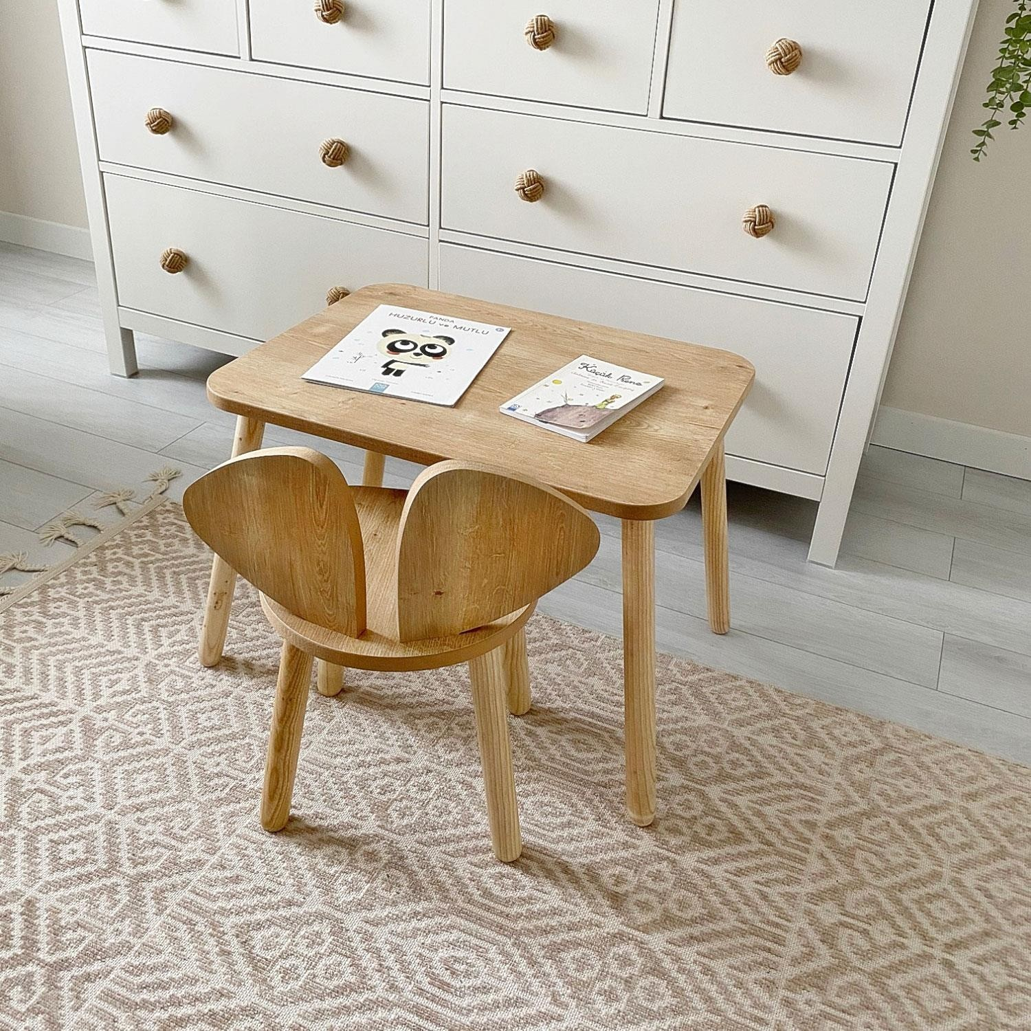 Alfa Country Montessori Çocuk Masası 1 Masa & 1 Mickey Sandalye Kahverengi