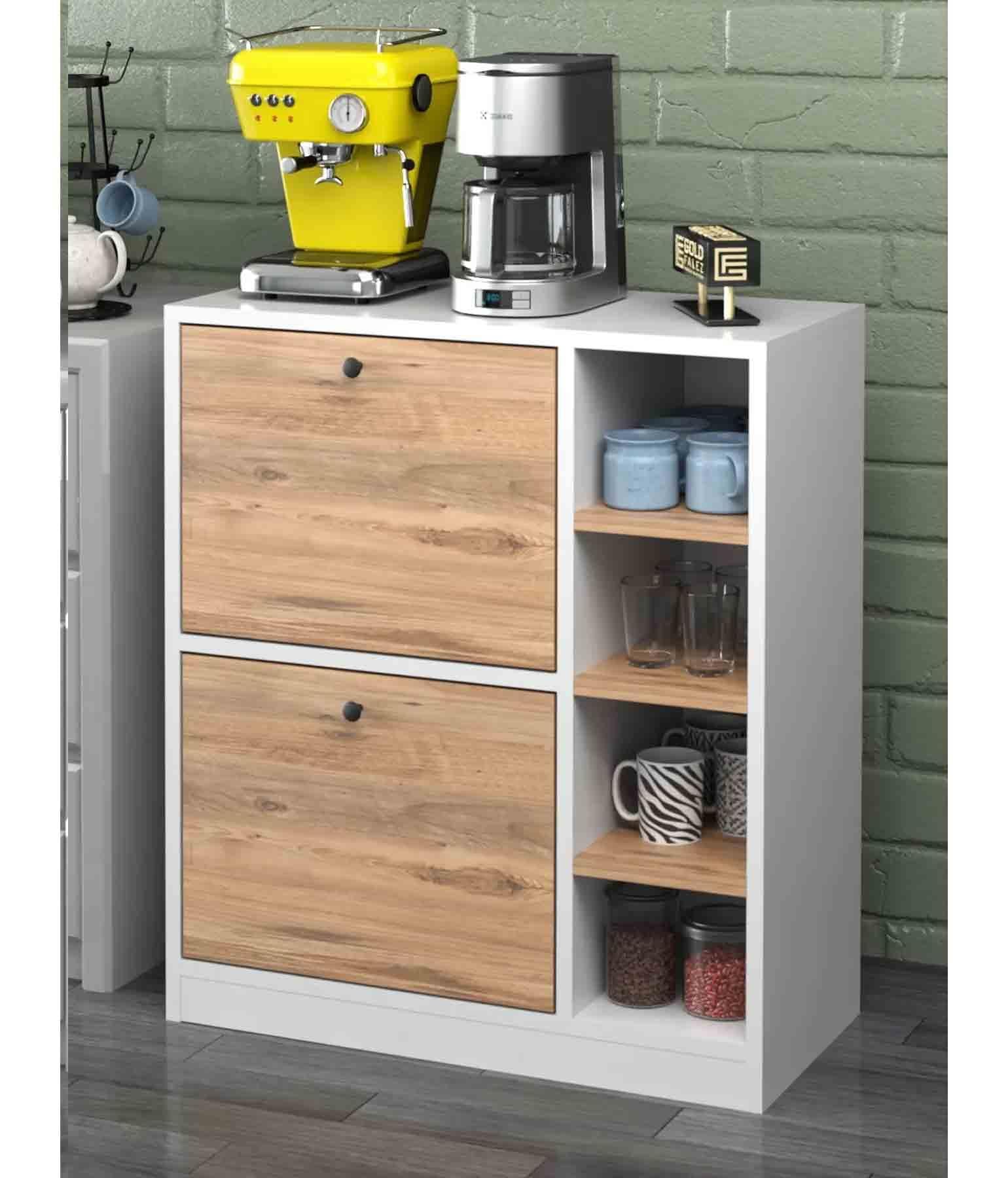 Reyo Kahve Köşesi Mutfak Rafı, Çok Amaçlı Dolap Ceviz Beyaz