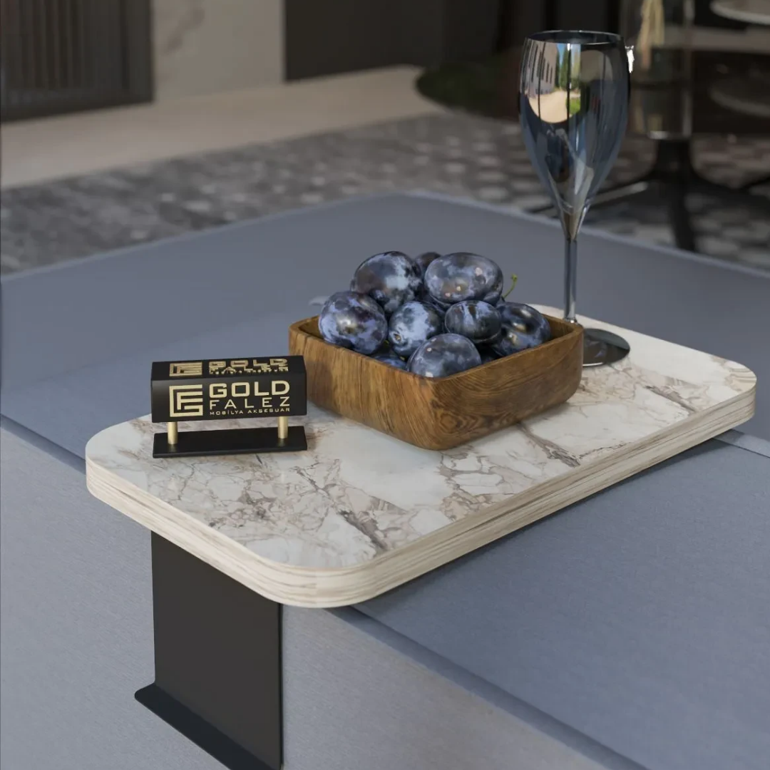 Gold Falez Dekoratif Yan Sehpa Oval Efes