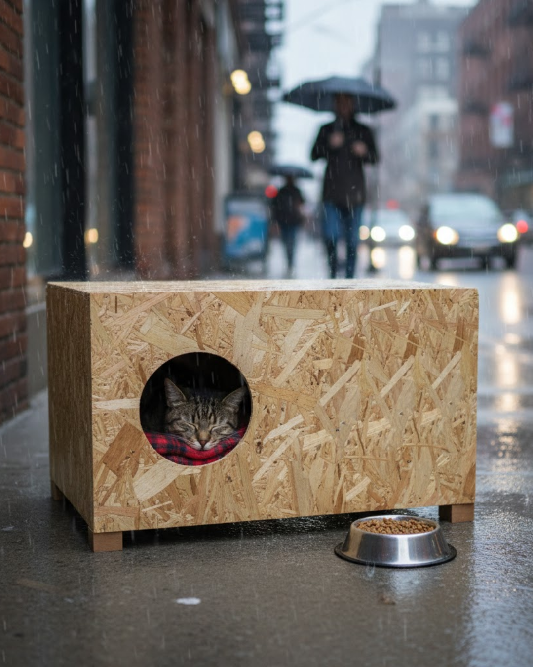 Melada Kedi Evi Dış Ortam Uygun Ahşap Kedi Evi OSB 60x40x30 cm MLD0CAT24