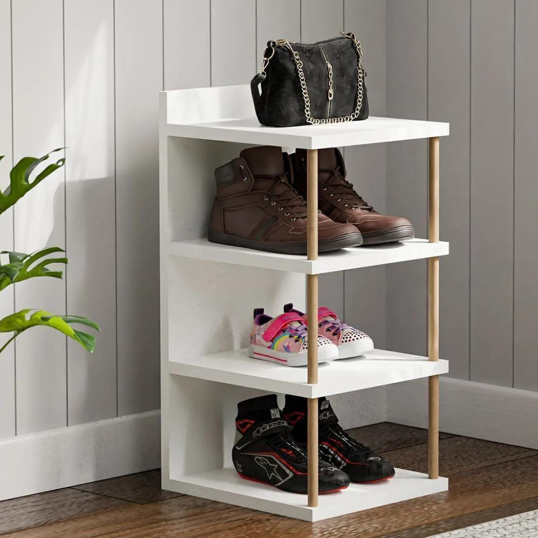 interGO Çok Amaçlı 4 Raflı Ayakkabılık, Banyo, Mutfak Düzenleyici Organizer Beyaz