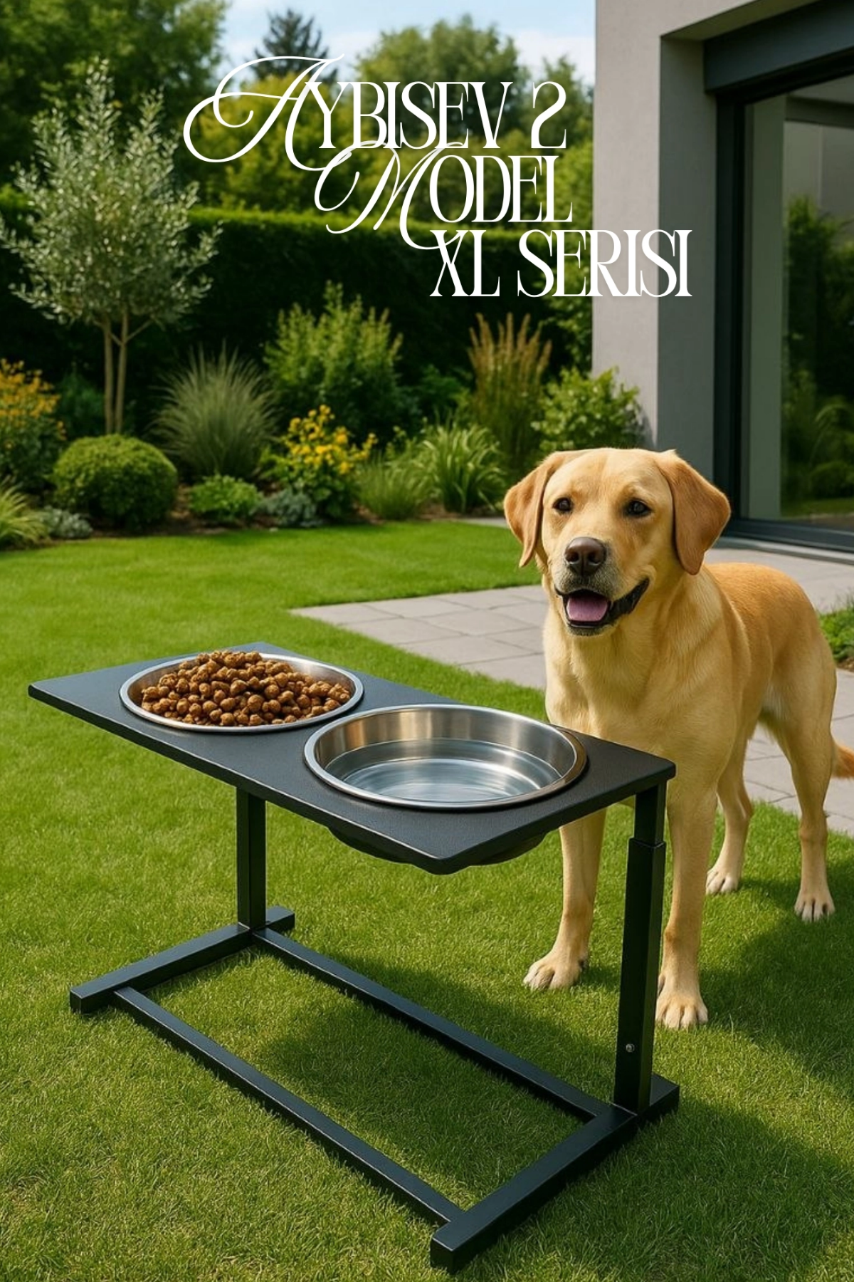 Reyo OK-AY Store Aybisev 2 Model XL Büyük Irk Köpekler İçin Yüksekliği Ayarlanabilir Mama Su Standı Siyah