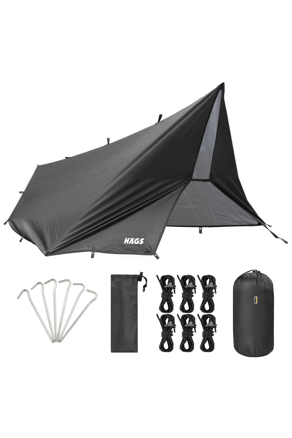 Haegs Su Geçirmez Tarp Tente Gölgelik Örtü, 4 Mevsim Taşınabilir Örtü Branda Çok İşlevli Outdoor Açık Hava Kamp Seyahat Tente Branda Barınak Yağmurluk, Güneşlik Karavan Yan Gölgelik Çadır 300x300 cm Siyah