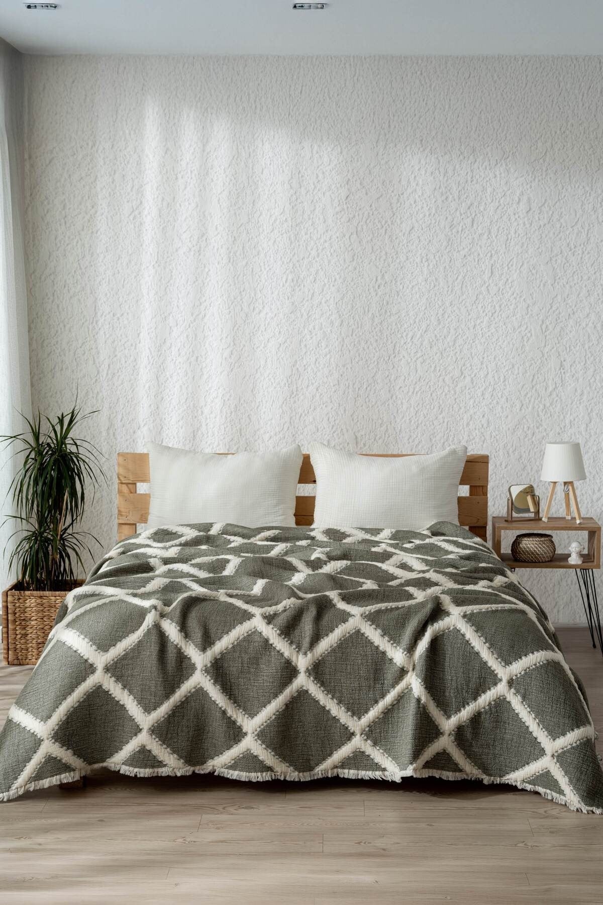 Mylasa Home Müslin 7 Katlı Baklava Desenli (Jakarlı) Yorgan Çift Kişilik 240x260cm Haki