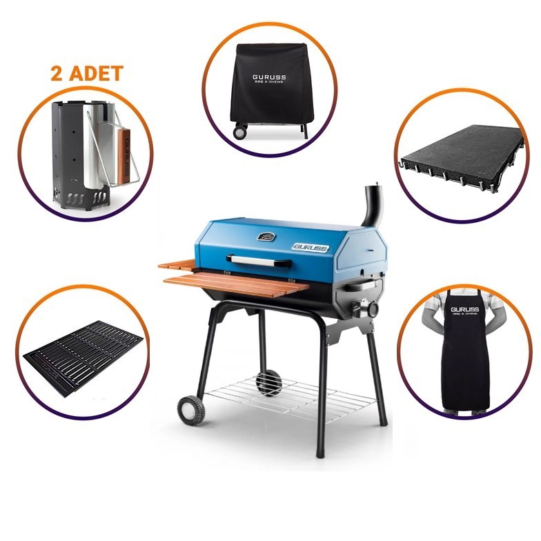Guruss CG-075 Kömürlü Barbekü Mangal Tam Set Mavi