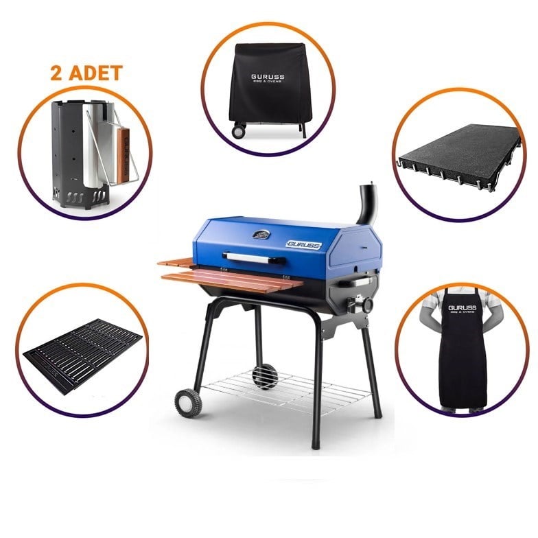 Guruss CG-075 Kömürlü Barbekü Mangal Tam Set Gece Mavisi
