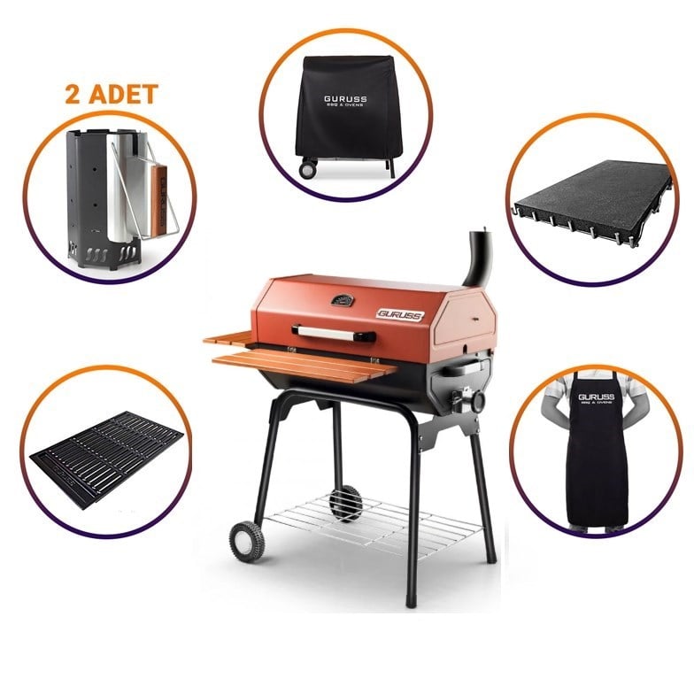 Guruss CG-075 Kömürlü Barbekü Mangal Tam Set Kırmızı