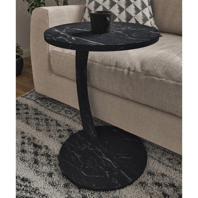 interGO Tekerlekli C Sehpa Koltuk Sehpası Yan Sehpa Zigon Sehpa Servis Sehpası Siyah