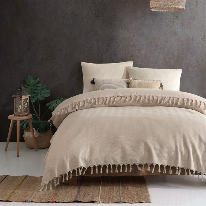 Reyo Home %100 Pamuk Çift Kişilik Pike Ve Yatak Örtüsü 200x230 cm Bej