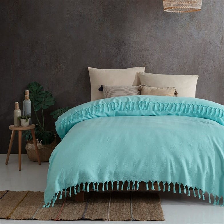 Reyo Home %100 Pamuk Çift Kişilik Pike Ve Yatak Örtüsü 200x230 cm Su Yeşili