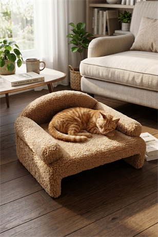Reyo Pet Peluş Kedi Oturma Koltuğu Kedi Yatağı Kahve