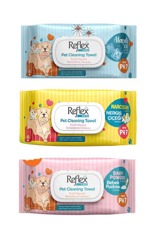 Reflex Care Evcil Hayvanlar İçin Hijyenik Temizleme Mendili 3'lü 50'li Karışık Koku Seti Pudra, Nergis, Alaçatı