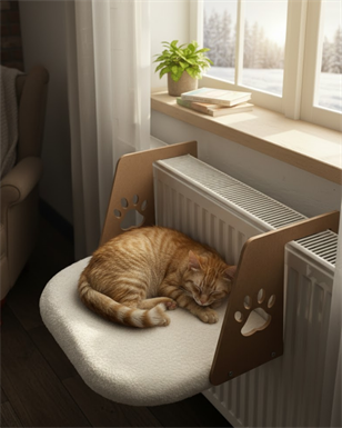 Reyo Pet Kalorifer Petek Radyatöre Asılabilen Kedi Köpek Yatağı Peluş Beyaz