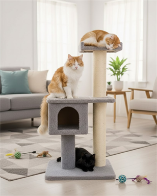 Reyo Pet Kulubeli Stepli Kedi Tırmalaması Gri