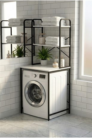  Reyo Falez Çamaşır Makinesi Üstü Dolap 2 Katlı Geniş Depolama Raf Ünitesi Metal Banyo Organizeri Siyah - 260