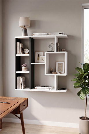 Enda Home Yegane Duvar Rafı, Duvar Kitaplığı, Dekoratif Kitaplık, Modern Kitaplık, Zeminde veya Duvarda Kullanıma Uygun Antrasit - Beyaz