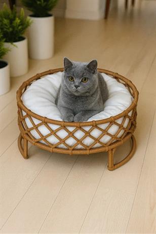 Tasaryum Kedi ve Köpek El Örgüsü Yatağı, Yuvası Kahverengi