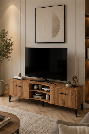 Reyo Falez Vera Tv Sehpası 160x35x50 cm Çok Amaçlı Televizyon Ünitesi Raflı Dolaplı Salon Oturma Odası 5055 Atlantik
