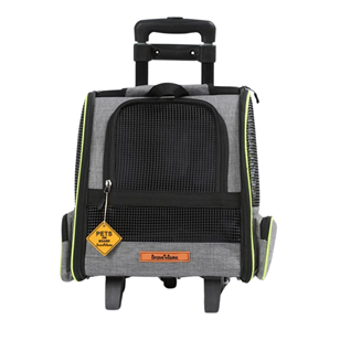 Brave Paws 2 Tekerlekli Yırtılmaz Plastik Fileli Kedi ve Köpek Taşıma Çantası, Kedi Sırt Taşıma Çantası Gri