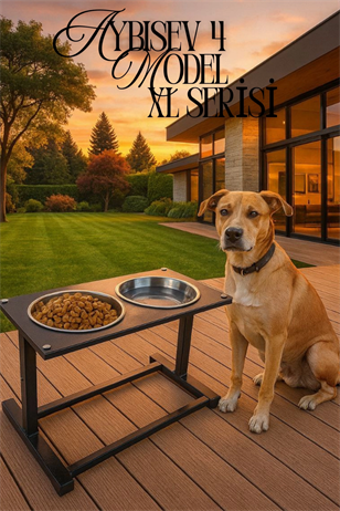 Reyo OK-AY Store Aybisev 4 XL Boy Büyük Irk Köpekler İçin Yükseltilebilir Metal Mama Su Kabı Standı Siyah