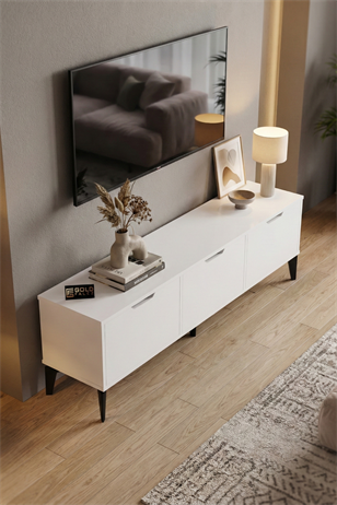 Reyo Falez Royal TV Sehpası 160 cm TV Ünitesi Kapaklı Modern Şık Minimal Salon Konsolu 5091 Beyaz