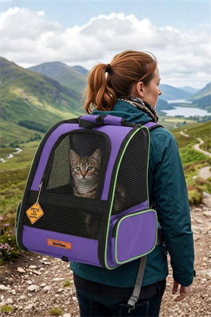 Reyo Brave Paws Plastik Fileli Piramit Model Yıkanabilir Kedi ve Köpek Çantası Mor