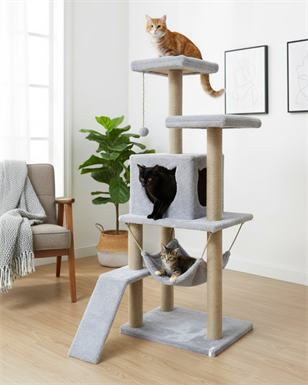 Reyo Pet S9 Kedi Tırmalama Kulesi Platformlu 124 cm Gri