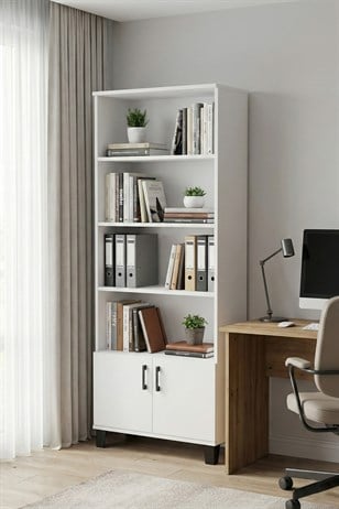 Reyo Falez Kitaplık Modern Çok Amaçlı Dolaplı Raflı Ofis Salon Mutfak Düzenleyici Çok Raflı 251 Beyaz