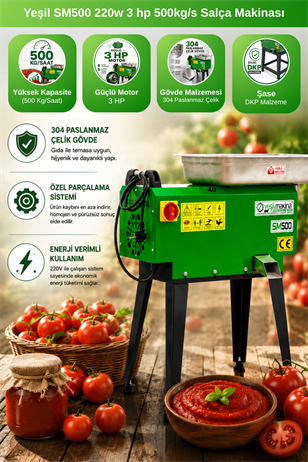 Yeşil SM500 220w 3 hp 500kg/s Salça Makinası