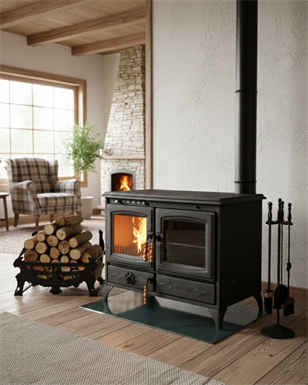 Reyo Stove Halfeti Büyük Camlı Fırınlı Şömine Kuzine Soba