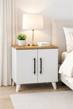 Enda Home Lumen 2 Kapaklı Raflı Klasik Komodin Beyaz-Atlantik Çam