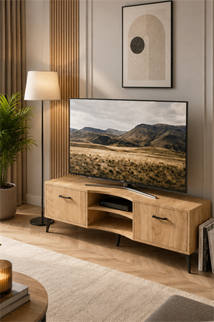 Reyo Falez Vera Tv Sehpası 160x35x50 cm Çok Amaçlı Televizyon Ünitesi Raflı Dolaplı Salon Oturma Odası 5057 Meşe