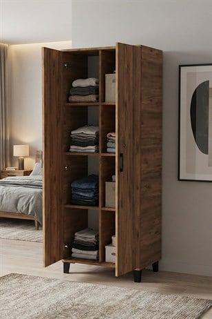 Reyo Falez Çok Amaçlı 2 Kapaklı 8 Gözlü Dolap 70x45x185 cm, Kiler,Mutfak,Balkon ve Banyo Depolama Dolabı - Atlantik Çam